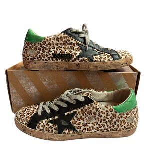Golden Goose Superstar Leopard Pony Hair Sneaker Green 39